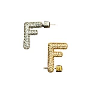 Fendi Crystal FF Logo Stud Earrings - Gold & Silver Mix